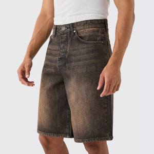 2025 hommes de haute qualité personnalisé Streetwear populaire léger Baggy Denim Shorts respirant été mi droite tricoté conception - Product Image 1
