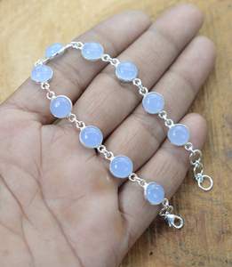 Blue Chalcedony 925 Sterling Silver Adjustable Glowing Tennis <b>Bracelet</b> 10 Stone Handmade Luxury GIA Certified <b>Women</b> Gift - Product Image 6