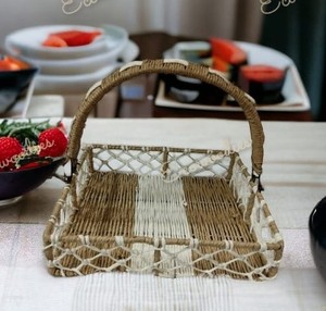 New Design Long <b>Handle</b> Bamboo Rattan Flower <b>Basket</b> Decorative Square Shape Home Hamper <b>with</b> Comfortable Grip Storage <b>Baskets</b> - Product Image 5