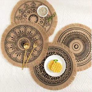 Diseño de tendencia, alfombrilla para mesa de comedor, posavasos de yute tejido a mano resistente al calor, alfombrillas bordadas para café, manteles individuales de lino de yute de ratán - Product Image 5