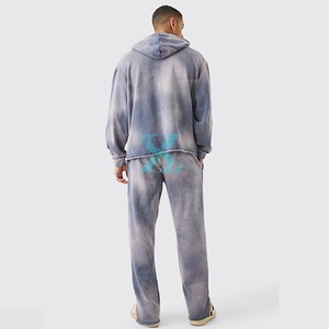 Ensemble survêtement en coton pour homme, sweat-shirt à capuche et pantalon de jogging, logo personnalisé, style streetwear, survêtement délavé à l'acide, coton et polyester - Product Image 3