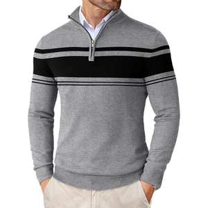 Pull à col montant mi-zippé pour homme, de haute qualité, style décontracté, couleur unie, tricoté, respirant, 100% viscose - Product Image 6