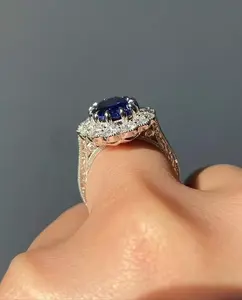 แหวนค็อกเทลสไตล์โบฮีเมียนสำหรับผู้หญิง ชุบแพลตตินัม เงินแท้ 925 ประดับด้วยมอยส์ซาไนต์ทรงรี เหมาะสำหรับเป็นของขวัญงานแต่งงานและวันครบรอบ - Product Image 3