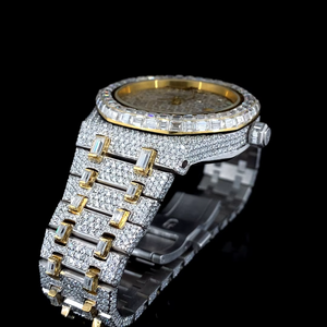 Montre de luxe entièrement sertie de diamants Moissanite VVS pour hommes, acier inoxydable, or blanc et jaune, montre personnalisée - Product Image 4