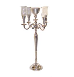 Chandelier fait main de conception moderne à 4 bras en métal nickelé, coupe en verre, bol à fleurs pour les décorations de Noël et de mariage - Product Image 1