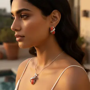 Ensemble de bijoux en argent pour femmes, pendentif plaqué or, boucles d'oreilles avec zircon, cristal, grenat, améthyste, topaze, perle - pour les fêtes - Product Image 2