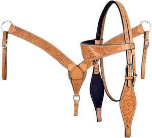 Vente chaude Durable en cuir de vachette véritable cheval Tack qualité Western poitrine collier et tête ensemble fait à la main par Cowboy - Product Image 1