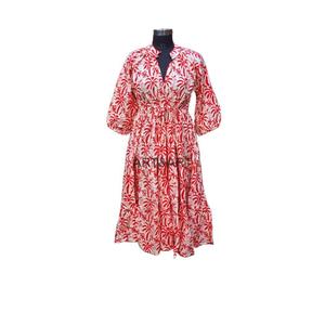 Cómodo y elegante estampado de palmera de punto, Elegante ropa de carrera en tamaño Himanshi's Vintage Summer Mid-Length Floral Dress - Product Image 2