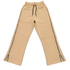 Unisex <b>Zip</b> High Windproof 100% Cotton Jogger Pants French Terry Straight Leg Streetwear Sweatpants Custom Printed Logo Design - Product Image 3