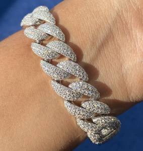 Newly Sparkling Fully Iced Out <b>Cuban</b> <b>link</b> 925 Silver <b>Bracelet</b> For <b>Men</b> in Round and Baguette Moissanite Diamonds - Product Image 2