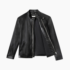 Veste de course en cuir véritable noir pour homme - Product Image 1