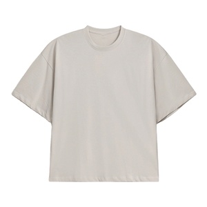 เสื้อยืดโอเวอร์ไซส์คอกลมสไตล์ฮิปฮอปสำหรับผู้ชาย ลายเรียบ ผ้าฝ้าย 100% เป็นมิตรกับสิ่งแวดล้อม รับสกรีนโลโก้ด้านหน้า ขายส่ง - Product Image 1