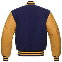 Erkekler Napolyon Toptan Varsity Letterman Beyzbol Mavi Yamalı Yün Düğmeli Hakiki Altın Deri Kollu Ceket