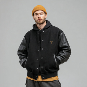 Men <b>Wool</b> Sleeve Varsity Jacket Streetwear Oversized Varsity Coat Men's Winter Drop Shoulder Varsity Jackets Tops - Product Image 2