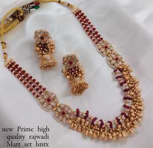 คอลเลกชันคุณภาพพรีเมี่ยมที่ไม่ซ้ำกันงานมุก & kundan เรียงรายไข่มุกสร้อยคอทองแดงยาวเครื่องประดับพร้อมชุดต่างหูผู้หญิง - Product Image 1