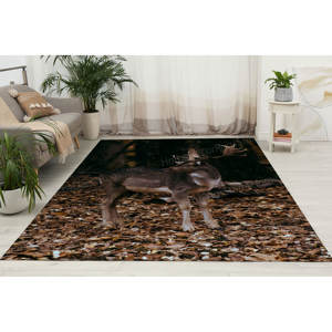 Alfombra con Estampado de Animales del Bosque de Ciervos - Alfombra Redonda Antideslizante para Mascotas, Fácil de Limpiar, Estilo Rústico, Alfombra de Terciopelo de Lujo - Product Image 3