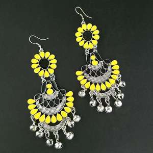 Tip <b>Top</b> Fashions 1311061U Yellow and Black Meenakari Afghani Fashion Forward <b>Earrings</b> Accessory - Product Image 1