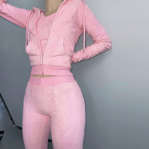 ชุดเซ็ตเสื้อฮู้ดและกางเกงขายดีสำหรับผู้หญิง ฤดูใบไม้ร่วง/ฤดูหนาว/ฤดูร้อน ผ้าฝ้ายฟลีซ 100% แห้งเร็ว ระบายอากาศดี ชุดลำลองสองชิ้นสำหรับเล่นกีฬา - Product Image 2