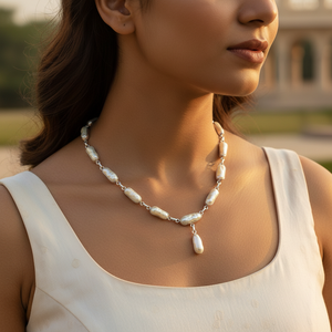 สร้อยคอมุกน้ำจืดเงิน 925 หรูหราสำหรับผู้หญิง เครื่องประดับที่สง่างาม - Product Image 2