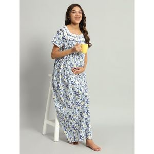 ชุดนอนคลุมท้องผ้าฝ้าย 100% สำหรับผู้หญิง แขนสั้น ความยาวเต็มตัว ผ้าระบายอากาศ ลายดอกไม้ที่คอ ดีไซน์หรูหรา นุ่มสบาย เหมาะสำหรับฤดูร้อน - Product Image 1