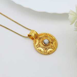 New Arrival Moonstone Pendant Boho Brass Necklace For Women 18k Gold Plated Tribal Geometric Medallion For Wholesale/OEM/ODM - Product Image 2