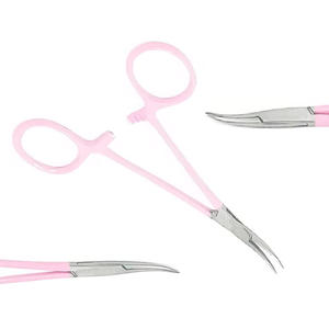 Premium Pet Hair-Tick Puller 5 "Curved" Fine "Poignée de verrouillage" Rose "Couleur - Product Image 3
