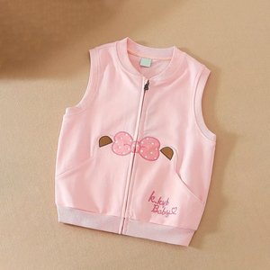 Chaleco de moda para niñas y ropa para niños primavera otoño Rosa dulce estampado cremallera para niñas - Product Image 1