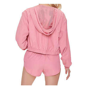 Ensemble haut et short coupe-vent oversize pour femme de haute qualité, 2 pièces, uni, fermeture éclair, haut court, ensemble veste, longueur complète, spandex/polyester - Product Image 2