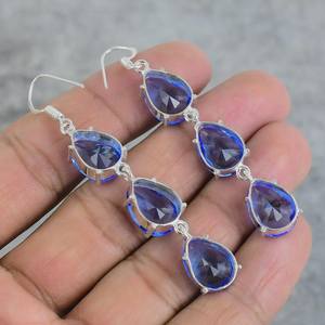 Boucles d'oreilles pendantes en Tanzanite faites à la main, bijoux en argent sterling 925, pierre de naissance de décembre, cadeau pour femme, élégantes - Product Image 3