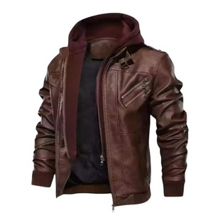 Otoño Casual motocicleta Pu chaquetas de cuero para hombres High Street Style Warm Biker prendas de vestir exteriores piel de oveja cuero a estrenar - Product Image 1