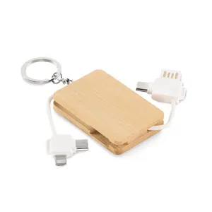 BUPOW Personalized Bamboo <b>Charging</b> <b>Cable</b> Customizable Promotional Keychains & Carabiners for Gadgets - Product Image 1