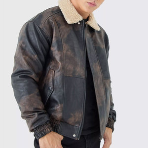 Men's Genuine <b>Leather</b> Bomber <b>Jacket</b> With Sherpa Lining Zipper Closure Windproof <b>Winter</b> Moto Style Thick Men's <b>Leather</b> <b>Jacket</b> - Product Image 1