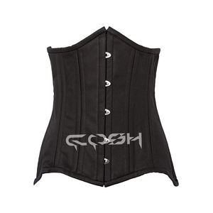 Corset de maintien de la taille en coton noir à double armature en acier |   Corset amincissant pour le bas du dos - Product Image 1