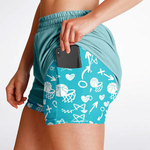 Pantalones cortos para correr de cintura alta sólidos personalizados para mujer 2 1 transpirable gimnasio entrenamiento verano ropa deportiva servicio OEM Etiqueta Privada - Product Image 4