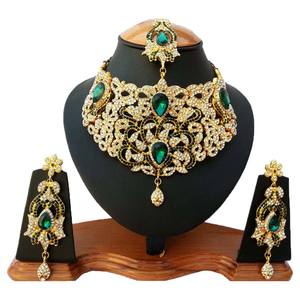 Juego de Joyería Vintage de Aleación con Cristales de Imitación en Forma de Flor, Collar, Aretes y Tocado, Chapado en Oro Verde, para Mujer, Boda, Fiesta - Product Image 1