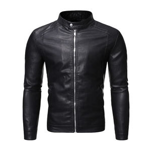Veste d'hiver en cuir pour hommes, tenue décontractée de couleur unie, veste en cuir confortable pour hommes à la mode - Product Image 3
