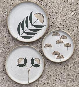 Contemporary Botanical Ceramic Dinner <b>Plate</b> Set Artistic Minimal Print Speckle Glaze Finish Durable for Trendy Dining Tables - Product Image 1