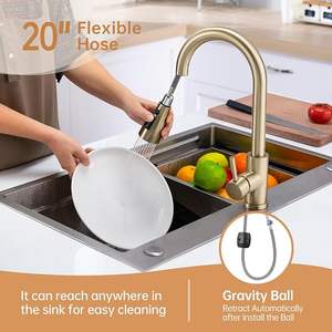 Robinet d'évier de cuisine de luxe en acier inoxydable doré brossé Design durable et élégant - Product Image 4