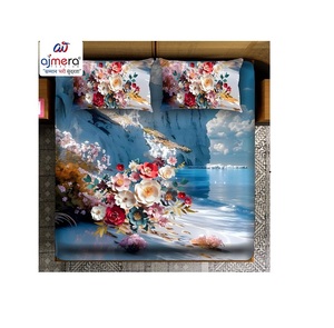 Juego de cama de algodón Ajmera de 7 piezas, funda nórdica con estampado geométrico azul y blanco, funda de almohada, colección para el hogar para todas las estaciones - Product Image 1