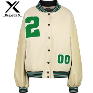 Oversized Windproof Varsity Jacket for Women Printed University Baseball Design Cotton <b>Quilted</b> Pocket High Quality Plain Dyed - Product Image 3