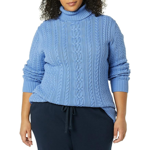 Top qualité respirant 100% coton femmes coupe classique léger pull à col roulé à manches longues pull léger femme - Product Image 3