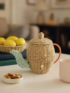 Paper Teapot Shape Kid Basket Handwoven <b>Pretend</b> Play Toy Storage Montessori Organizer Decorative Wicker Basket For Nursery Room - Product Image 3