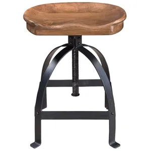 Beautiful Brown Color Wooden Seat Stool Premium Quality Sheesham Wood with Iron Base Height Adjustable Stool for Home & Hotel