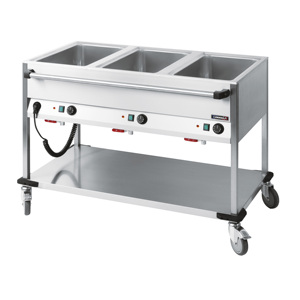 รถเข็นอุ่นอาหารแบบ Bain-Marie สำหรับโรงพยาบาล พร้อมถังแนวนอน 3 ถัง ขนาด GN 1/1 สำหรับห้องปฏิบัติการและสถานที่วิจัย - Product Image 1