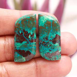 Cabujón de piedras preciosas surtidas, envoltura de cordón de macramé, hermoso cabujón de piedras preciosas naturales de lujo, crisocola, pendientes de piedra verde cruda, par - Product Image 4