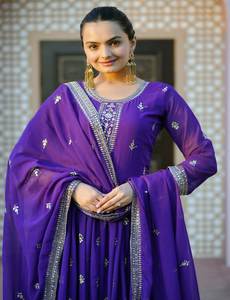 Vestido Largo Anarkali de Alta Calidad Inspirado en Bollywood, Estilo Tradicional, Diseñador, Dupatta, Salwar, Vestido Largo de Georgette, Modal y Viscosa - Product Image 4