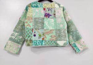 Veste matelassée en coton faite à la main pour femmes, style indien boho, rayure, passepoil, bouton ouvert sur le devant, tenue décontractée, manteaux longs et courts - Product Image 6