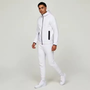 Conjuntos de dos piezas de algodón 100% para hombre, pantalones acampanados de invierno y sudadera con cremallera, ropa de entrenamiento transpirable para correr para adultos - Product Image 5