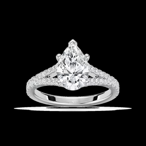 Anillo de Compromiso con Diamante Cultivado en Laboratorio de Corte Pera de 2.25 CTW, Banda Pavé con Vástago Dividido, Certificado IGI, Oro Sólido de 14K - Product Image 1