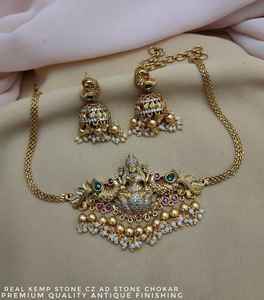 Kemp แท้คุณภาพพรีเมี่ยมพร้อมสร้อยคอโชกเกอร์หิน CZ AD ชุดสร้อยคอวัดตกแต่งโบราณเหมาะสำหรับเทศกาล - Product Image 2